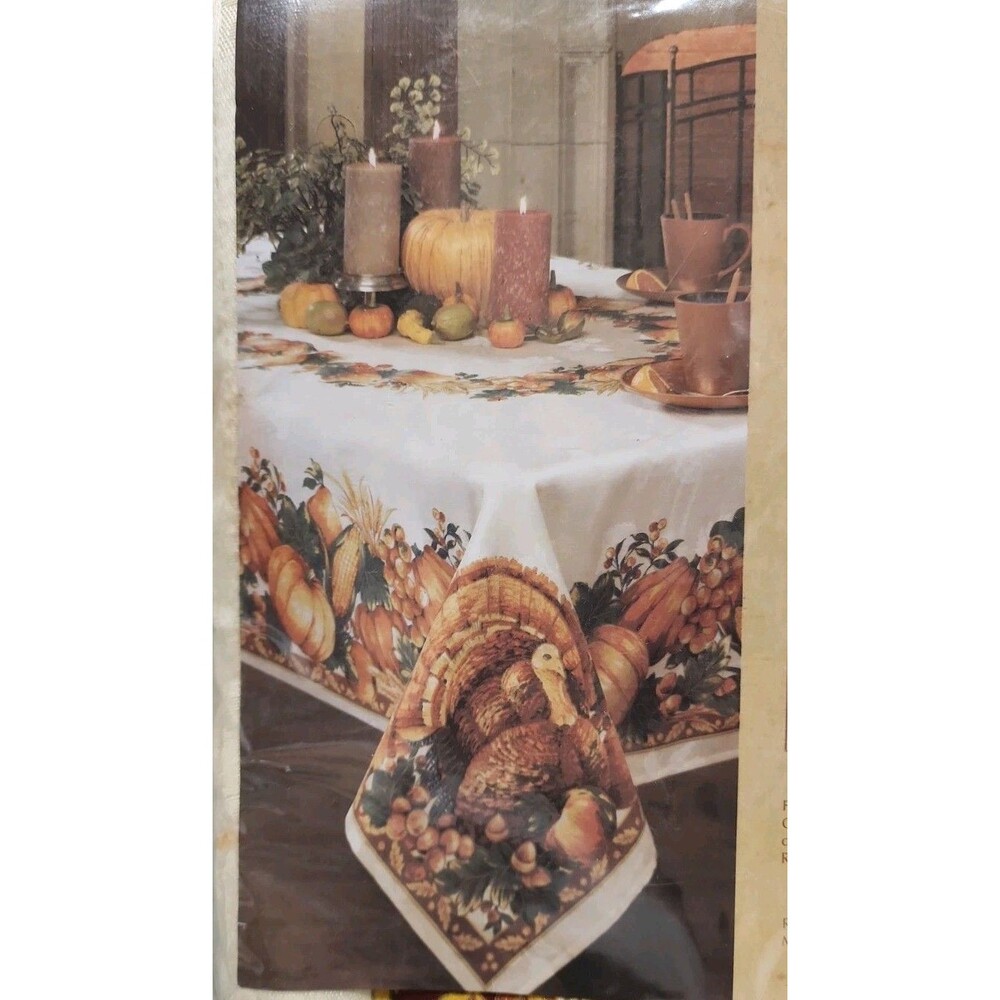 Benson Mills Harvest Splendor Tablecloth 60x84 Oblong Fall Turkeys Pumpkins
